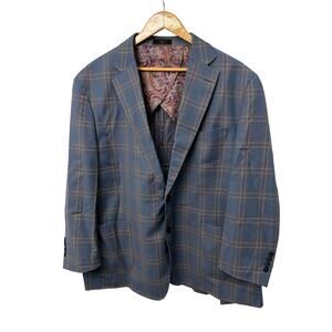 Tiglio Luxe Blazer Mens 52R Lanificio Di Biella Wool Blue Plaid Windowpane